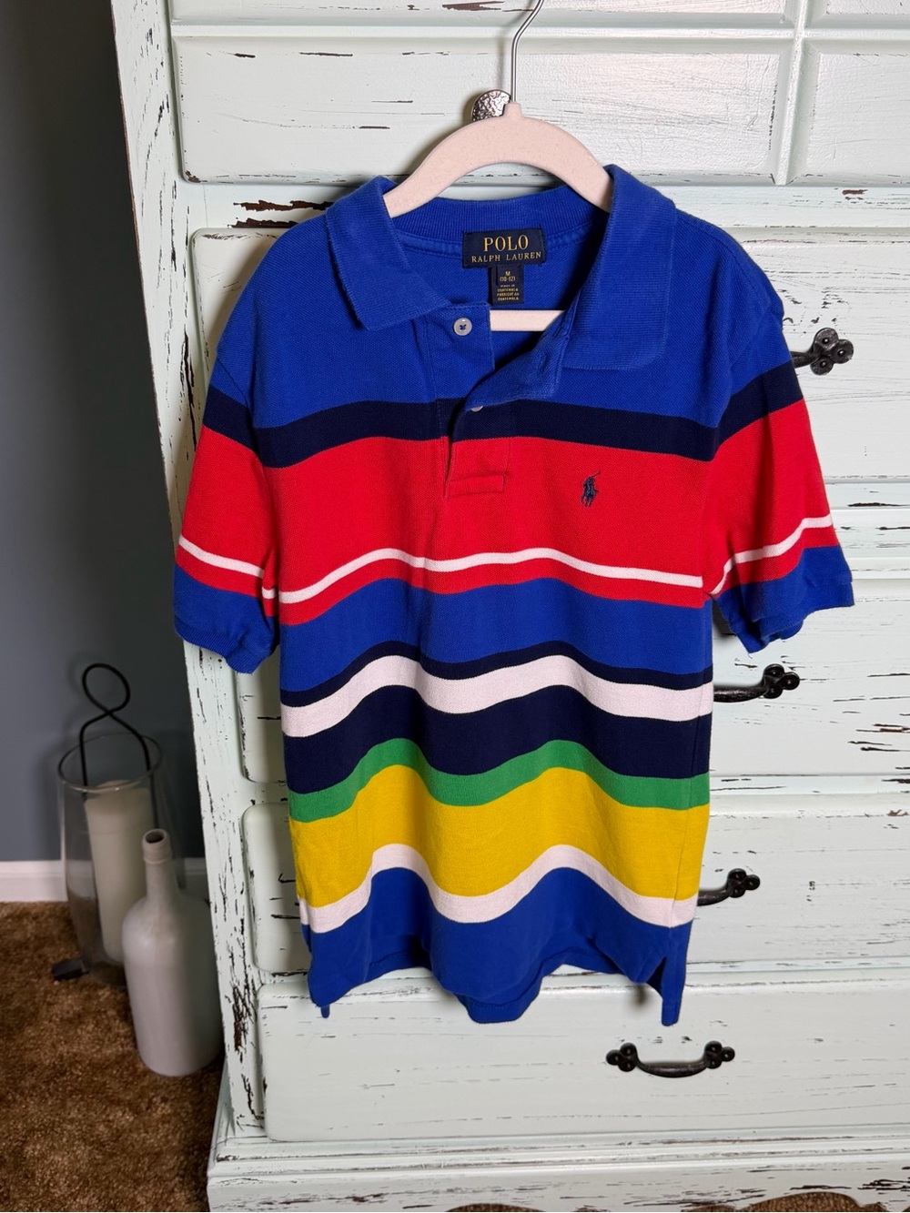 Polo by Ralph Lauren Blue Multi-Stripe Kids Polo. Size medium (10-12).